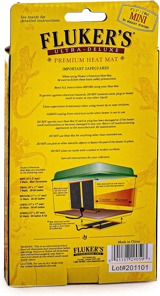 Fluker's Premium Heat Mat for All Reptiles and Amphibians, Mini 4"x5" Flukers
