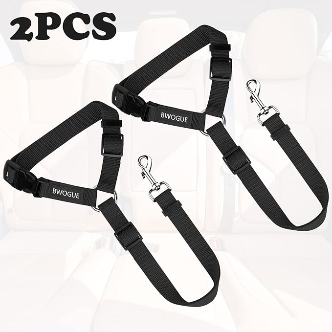 BWOGUE 2 Packs Dog Cat Safety Seat Belt Strap Car Headrest Restraint Adjustable Nylon Fabric Dog Restraints Vehicle Seatbelts Harness BWOGUEPetHome