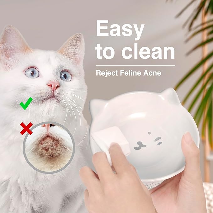 Kaiikai’s Elevated Cat Bowls and Dog Food Bowls 15 oz Ceramic Water Dog Bowls Medium and Small Sized Dog 6 Inch Tilted Cat Water Bowl Raised Cat Food Bowls Dog and Cat Supplies Small Cat Face Bowl - PAWPICO