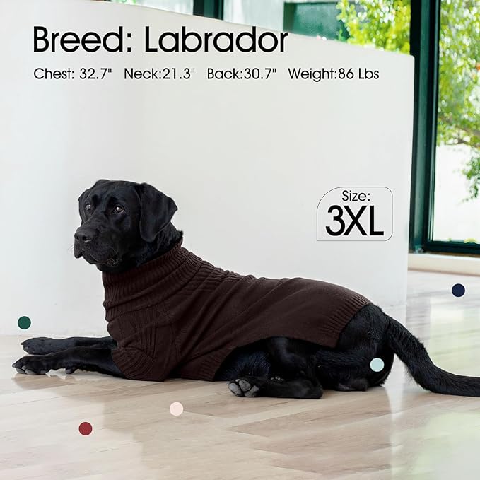 IECOii Large Dog Sweater,Pet Dog Sweaters for Large Dogs Boy,Thanksgiving Fall Doggie Sweatshirt,Turtleneck Thick Warm Girl Dog Sweater,Winter Knitwear Clothes for Corgi,French Bulldog(Brown,L) - PAWPICO