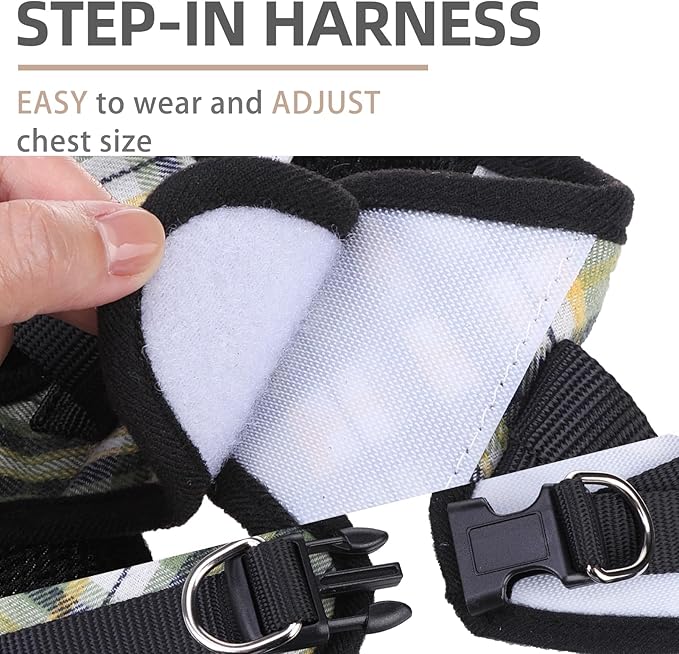 PUPTECK Adjustable Dog Harness Collar and Leash Set Step in No Pull Pet Harness for Small Medium Dogs Puppy and Cats Outdoor Walking Running, Soft Mesh Padded Reflective Vest Harnesses, Grn&YLW, S PUPTECK