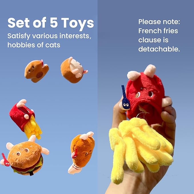 Cat Toys Hamburger, 5 Pack Catnip Toys Bread for Indoor Cats, Cute Durable Kitten Chew Toys, Interactive Cat Kicker Toys for All Breeds, Catmint Kitten Teething Toys - PAWPICO