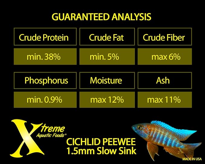 Xtreme Cichlid Peewee 1.5 mm Pellets - Proven Nutrition for Cichlids - Balanced Amino Acids, Boost Immune & Digestive Health, Color & Energy, Max Protein Freshwater Fish Food – USA Farm Grown (20oz) XtremeAquaticFoods
