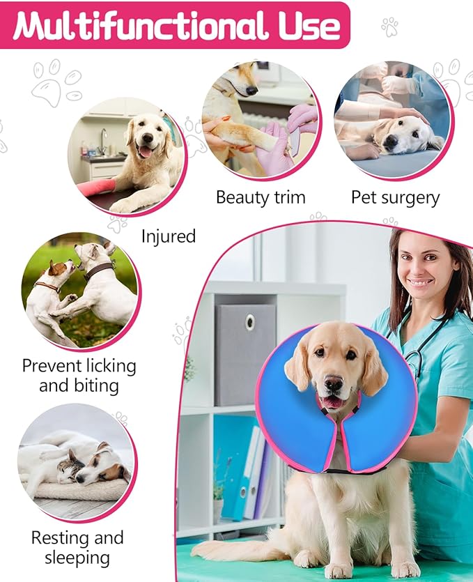 Dog Cone Collar for Small Medium Large Dogs for After Surgery, Pet Inflatable Neck Donut Collar Soft Protective Recovery Cone for Dogs and Cats-Alternative E Collar Does Not Block Vision-PinkBlue,XL MIDOG