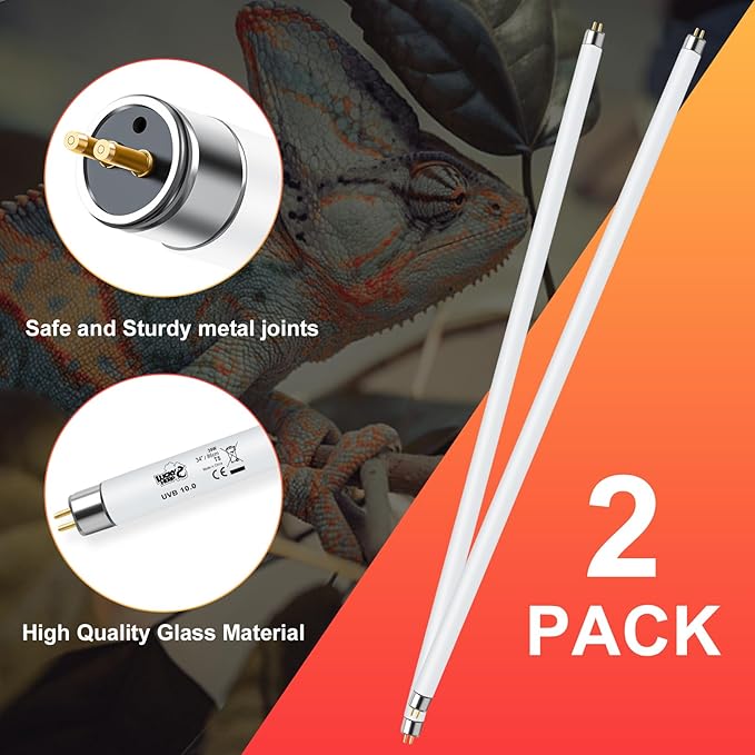 LUCKY HERP 2 Pack T5 UVB 10.0 Reptile Light 39W, UVA UVB Fluorescent Lamp Tube, UVB Lighting Bulb for Turtles, Chameleon, Tortoises, Lizard LUCKYHERP