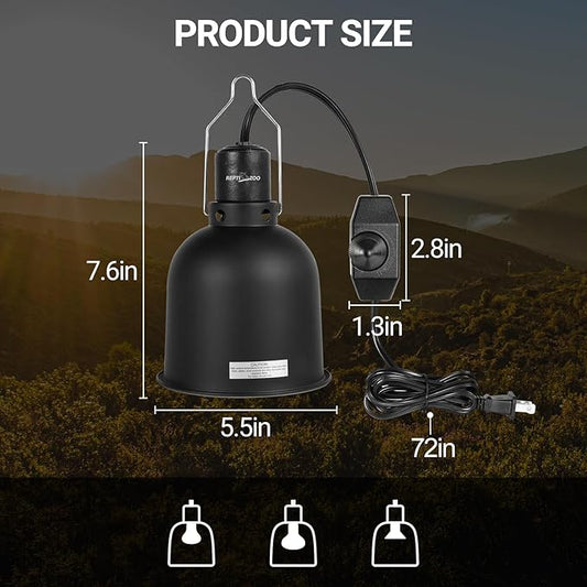 REPTI ZOO Reptile Light Fixture with Dimmable Switch,5.5 inch Deep Dome Lamp Fixture for Reptile Tank Terrarium,Optical Reflection Cover for UVB UVA Bulb Basking Heat Bulb REPTIZOO