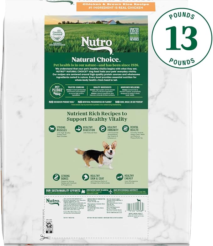 Nutro Natural Choice Adult Small Breed Dry Dog Food, Chicken and Brown Rice, 13 lbs. - PAWPICO