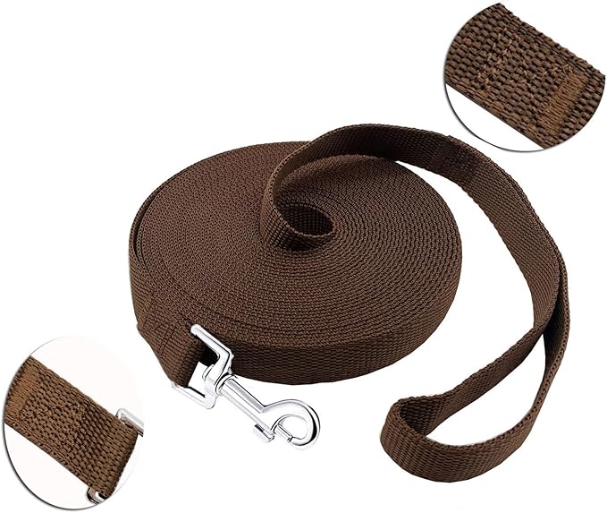15ft 20ft 30ft 40ft 50ft Long Dog/Puppy Lead Obedience Recall Training Dog Leashes for Small Medium Dogs Camping, Training, Play, or Backyard (15 FT, Brown) PETGOGO