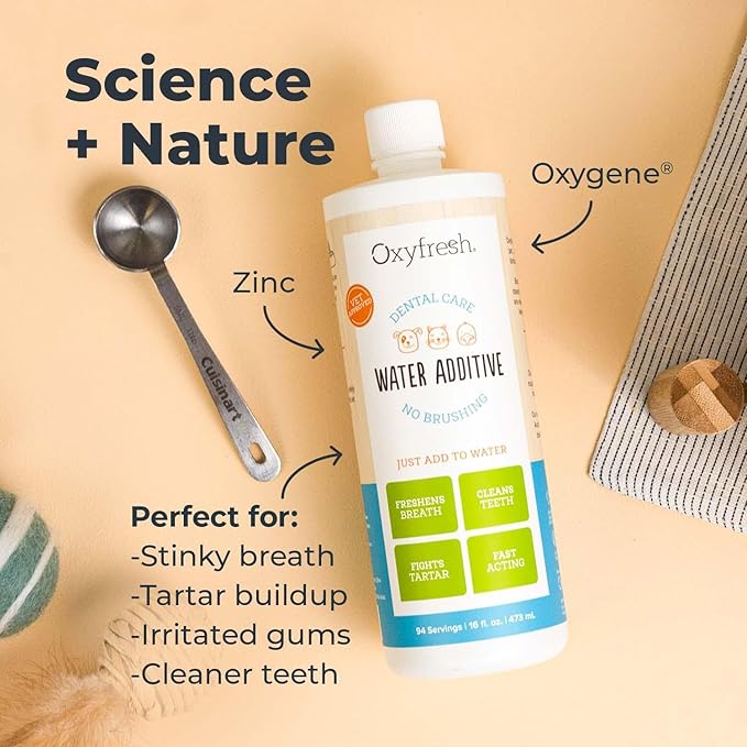 Oxyfresh Premium Pet Dental Care Solution Pet Water Additive: Best Way to Eliminate Bad Dog Breath and Cat Bad Breath - Fights Tartar & Plaque - So Easy, Just Add to Water! Vet Recommended 16 oz. Oxyfresh