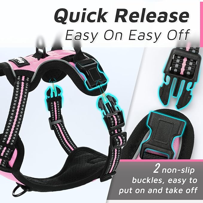 Eagloo Small Dog Harness No Pull, Service Vest with Reflective Strips and Control Handle, Adjustable and Comfortable for Easy Walking, No Choke Pet Harness with 2 Metal Rings, Pink, XS GoExplorewithEagloo