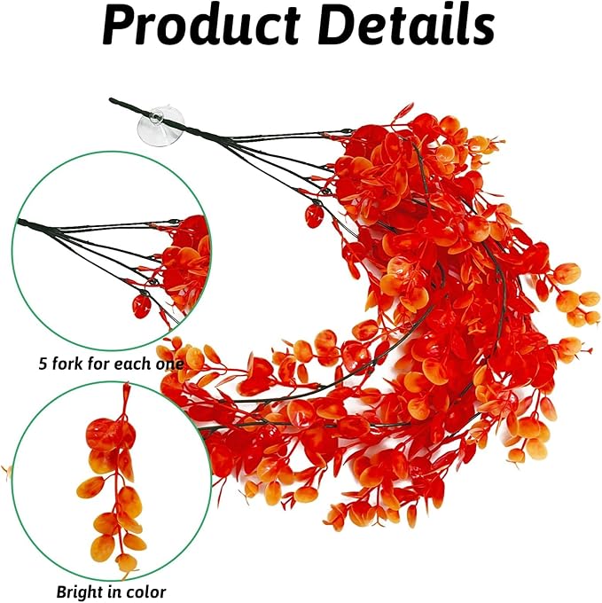 Hamiledyi Fake Reptile Plants 2 Pack Hanging Fake Plants, Plants for Reptiles with Suction Cup, Fake Amphibian Plants for Bearded Dragon Lizard Geckos Chameleon Tank (Orange) Hamiledyi