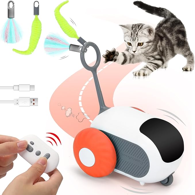Turbo Tail Cat Toy 2.0, Cat Enrichment Toys for Indoor Cats, Remote Control Cat Toy with 2-Speed Adjustment, Interactive Cat Toys with USB Rechargeable, Cat Hunting Toy for Indoor Cats (Orange) - PAWPICO