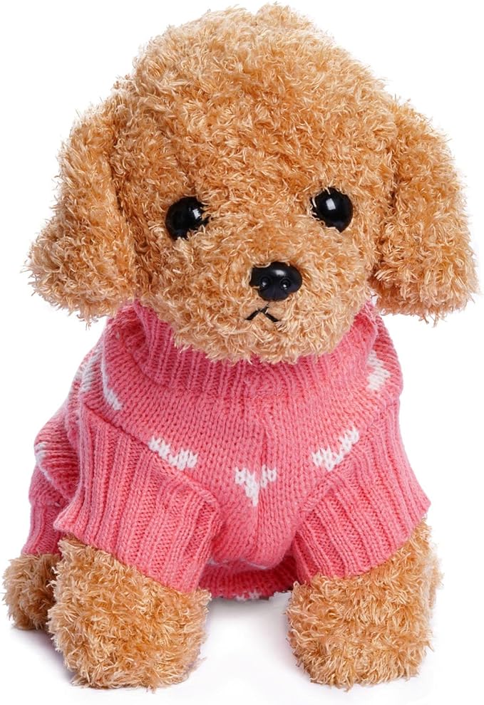 Dxhycc Dog Knitted Sweater Heart Puppy Sweater Warm Soft Pet Holiday Clothes for Small Cats and Dogs (Pink, S) - PAWPICO