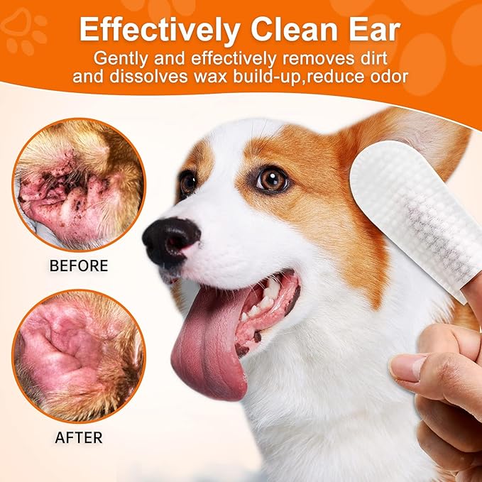 50Pcs Dog Ear Wipes Finger, Dog Ear Cleaner Wipes for Dogs and Cats, Pet Ear Wipes, Soft & Easy Otic Cleaning Pads, Remove Wax, Dirt & Stop Smelly, Itchy, Non-Irritating, All Natural Ingredients yadee