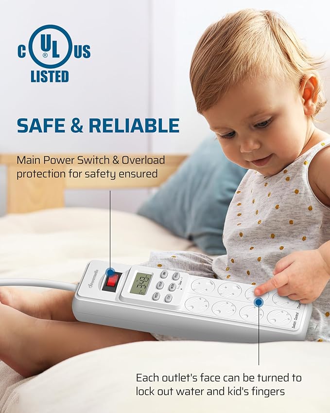 DEWENWILS 8 Outlet Power Strip with Timer (4 Timed/4 Always On), Indoor Digital Timer Outlet for Reptile Light, Turtle Grow Light, Bearded Dragon Tank, Aquarium, 6ft Flat Plug Cord, 15A, UL Listed DEWENWILS