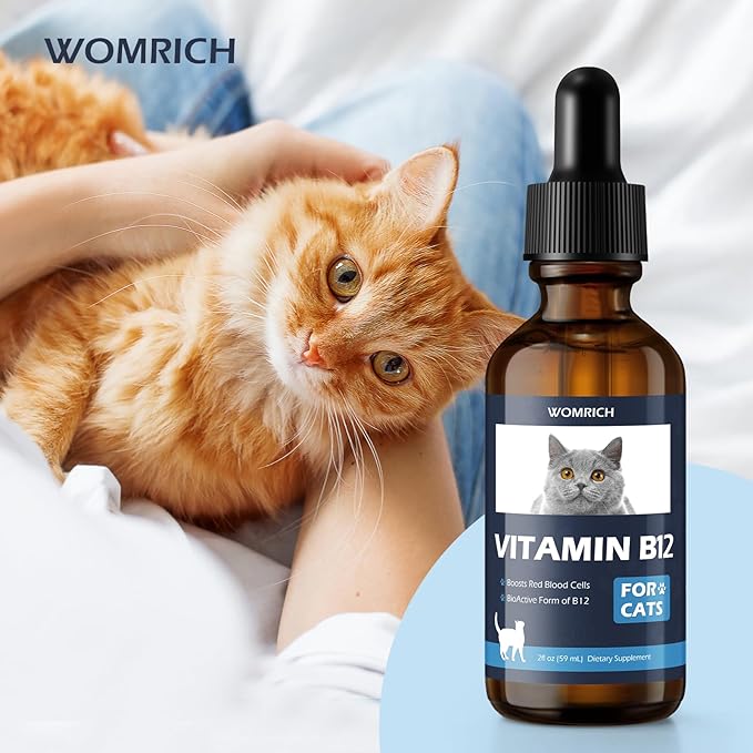 Vitamin B12 for Cats | Methylcobalamin Supplement | Boosts Red Blood Cell Formation, Energy, Nervous System & Appetite, Treats Pancreatitis | 2 fl oz Dropper WOMRICH