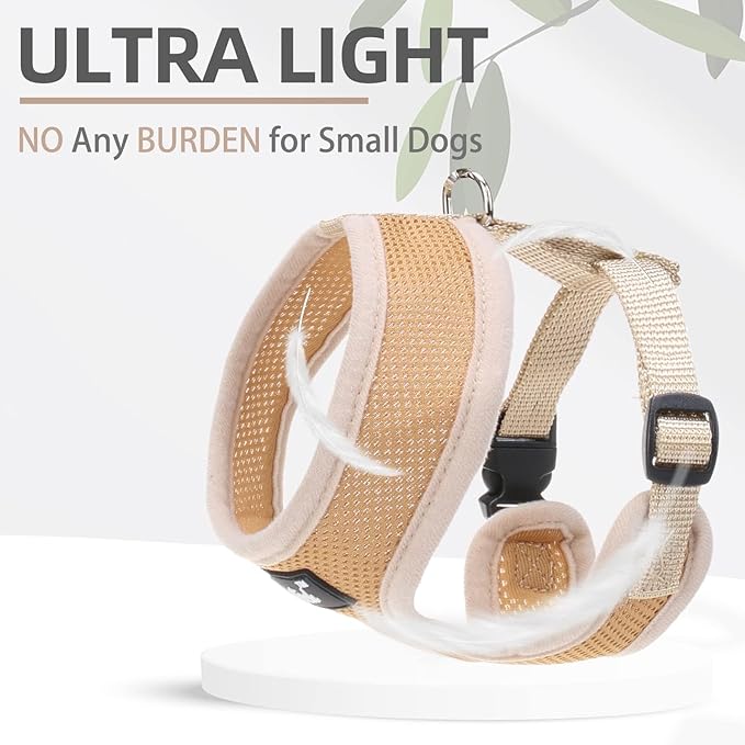 PUPTECK Soft Mesh Dog Harness and Leash Set Pet Puppy Cat Comfort Padded Vest No Pull Harnesses, Solid Beige, L PUPTECK