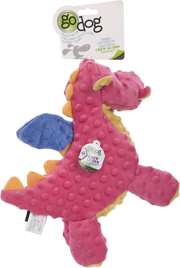 goDog Bubble Plush Dragons Squeaky Dog Toy, Chew Guard Technology - Coral, Large - PAWPICO