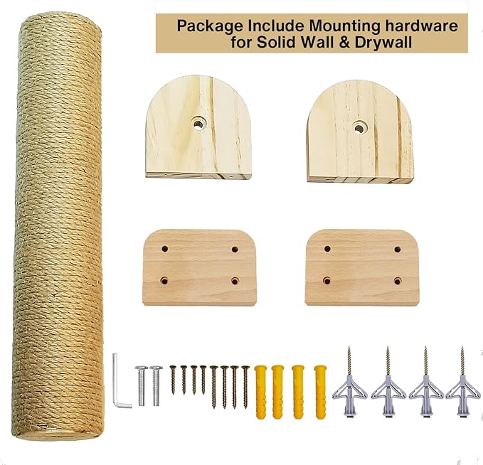 Wall Mounted Cat Scratching Posts for Cats and Kittens - Indoor Cat Activity Tree with Jute Rope Scratcher, Solid Wood Cat Wall Furniture - PAWPICO