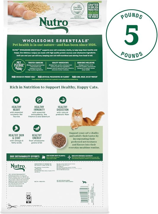 NUTRO WHOLESOME ESSENTIALS Natural Dry Cat Food, Senior Cat Chicken & Brown Rice Recipe , Kibble, 5 lb. Bag - PAWPICO