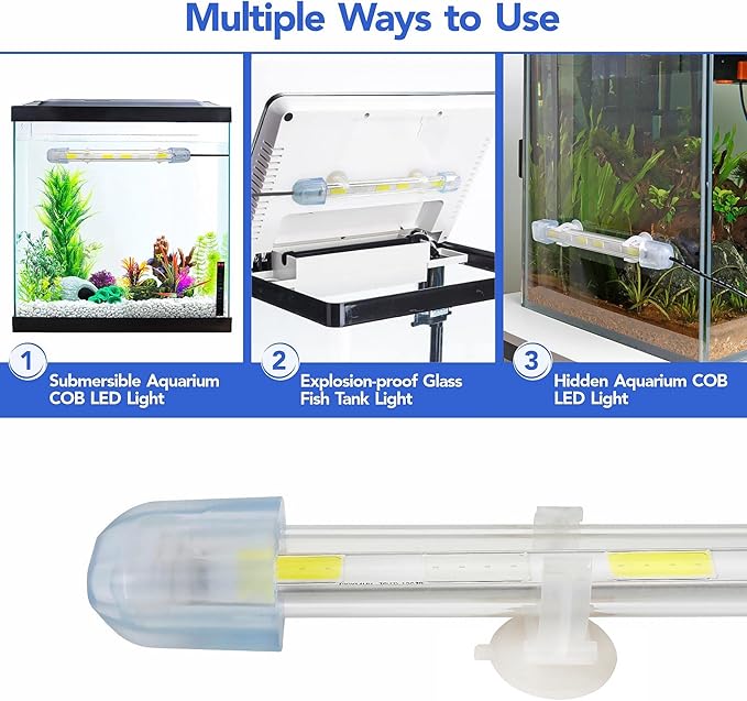 hygger 19.3" Ultra Bright Glass Submersible Aquarium Light, 11W COB LED Explosion-Proof Under Water Fish Tank Light, White and Blue LED Light for 20"-30" Freshwater Tanks hygger