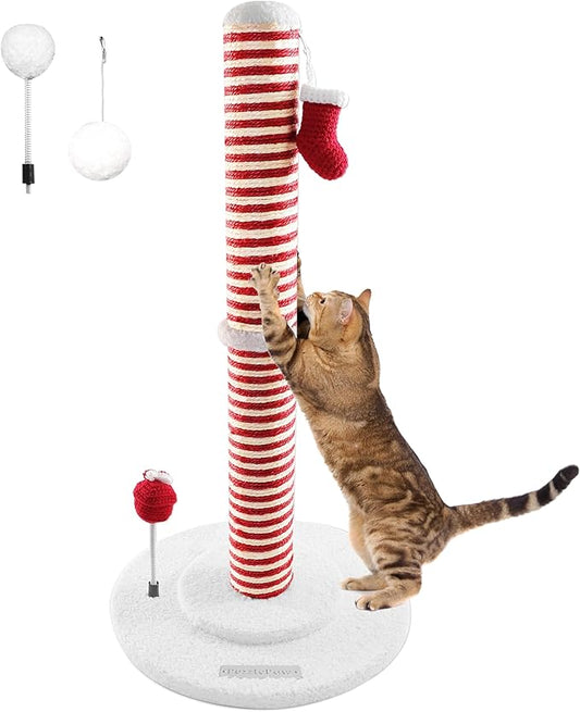 Christmas Cat Scratching Post,Christmas Cat Scratcher for Indoor Cats,Christmas Cat Tree Tower Activity Cat Play Center with Santa Danging Sock Toys and Gift Box - PAWPICO