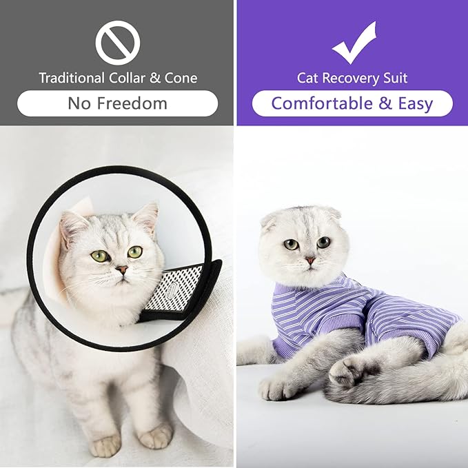 Cat Surgical Recovery Suit Professional for Male Female Dog Abdominal Wounds Cone E-Collar Alternative, Anti-Licking Or Skin Diseases Pet Surgical Recovery Pajama Suit, Soft Fabric Onesie for Cats Lianzimau