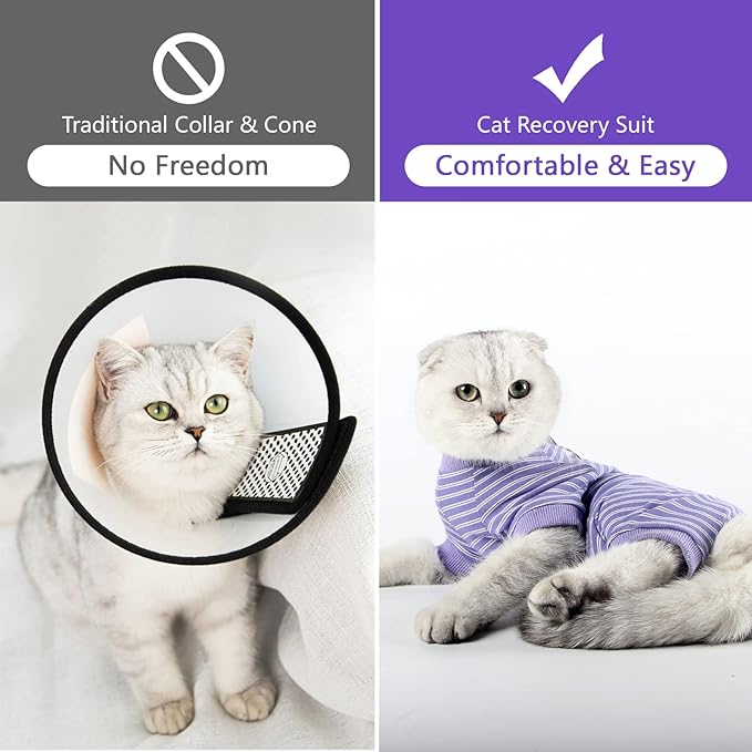 Cat Surgical Recovery Suit Professional for Male Female Dog Abdominal Wounds Cone E-Collar Alternative, Anti-Licking Or Skin Diseases Pet Surgical Recovery Pajama Suit, Soft Fabric Onesie for Cats Lianzimau
