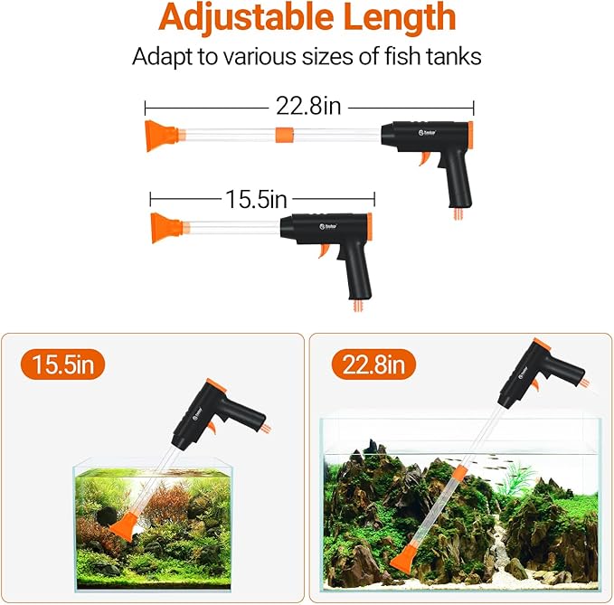 132GPH Manual Aquarium Gravel Cleaner, Fish Tank Siphon Vacuum Cleaner with Adjustable Water Flow for Cleaning Dirt, Water Change & Wash Sand Aquarium Cleaning Tools Yaubay