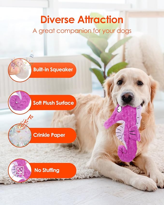 HGB Squeaky Dog Toys, No Stuffing Crinkle Plush Dog Toys for Small Medium Large Breeds, Interactive Dog Chew Toys for Aggressive Chewers, Puppy Teething, Pet Entertaining, 2 Pack - PAWPICO