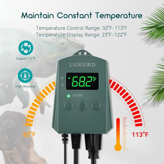 Luxbird Reptile Heating Pad 8" X 12" with Digital Thermostat Combo Under Tank Terrarium Heating Mat for Turtles, Lizards, Frogs, and Other Reptiles Luxbird