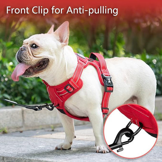 PoyPet No Pull Dog Harness, No Choke Reflective Dog Vest, Adjustable Pet Harnesses with Easy Control Padded Handle for Small Medium Large Dogs(Red Matching Trim,XL) PoyPet
