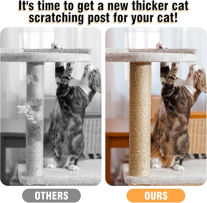 4Pcs 15.7" × 3.3" Cat Scratching Post Replacement- Durable Cat Tree Scratch Post Refill Pole Parts with M8 Screws- Hemp Rope Scratcher Posts Cat Furniture Accessories for Kittens Cat Tree Tower - PAWPICO