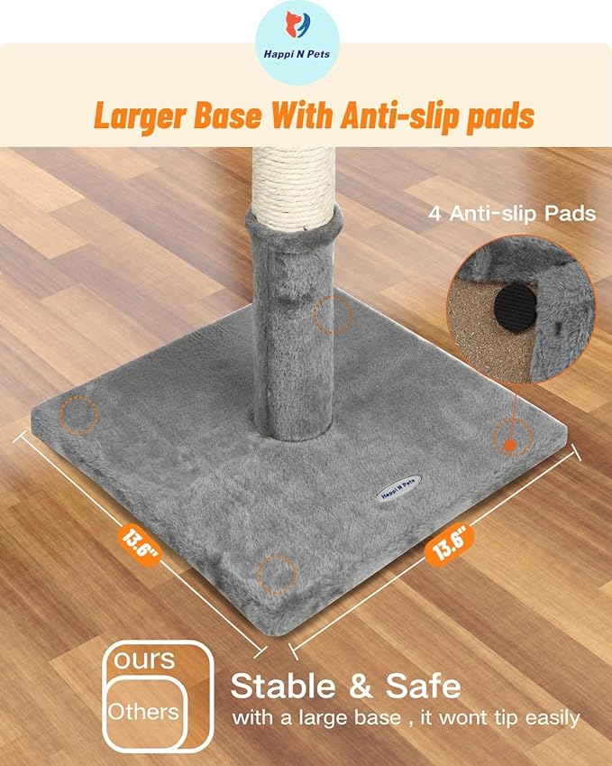 Happi N Pets 22" Cat Scratching Post, Natural Sisal Scratchers Trees for Indoor Cats, Featuring with Rotatable Hanging Balls & Stable Base, Cat Scratch Posts for Kittens-Light Gray - PAWPICO
