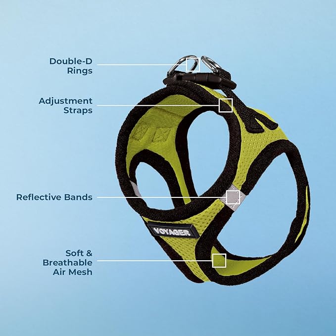 Voyager Step-in Air Dog Harness - All Weather Mesh, Reflective, No Pull Harness for Small, Medium Dogs, Cats - Secure with Hook & Loop Fastener, Buckle, Double D-Rings - Lime Green/Black Trim, M BestPetSuppliesLLC