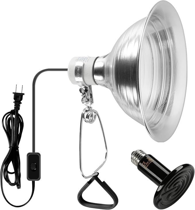Simple Deluxe 100W Reptile Ceramic Heat Lamp Bulb and 150W Clamp Light with 8.5 Inch Reflector for Amphibian Pet, Black&Silver SimpleDeluxe