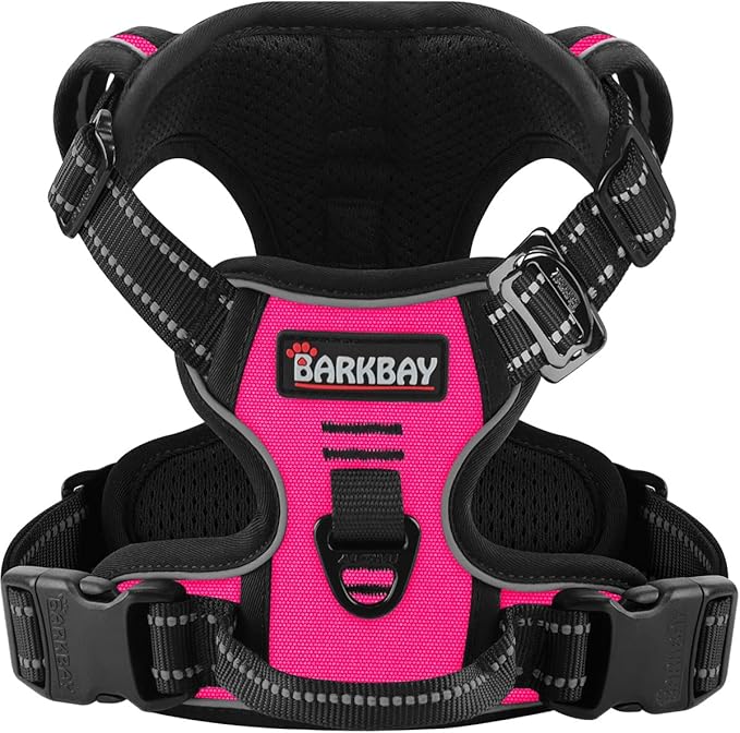 BARKBAY Dog Harness No Pull 3 Buckles for Large Dogs - Adjustable, Reflective, Comfortable, No Choke, Heavy-Duty - Perfect for Outdoor Training, Walking, and Hiking - Strong & Durable - L & Pink BARKBAY