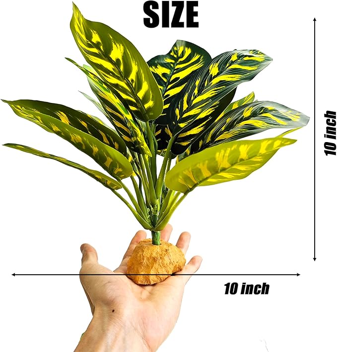Woyrise Reptile Artificial Plants for Terrarium Decor, Amphibian Habitat Decorations Bearded Dragon Tank Accessories fit Crested Gecko Leopard Lizard Chameleon Ball Python Snake Frog - Prayer Peacock Woyrise