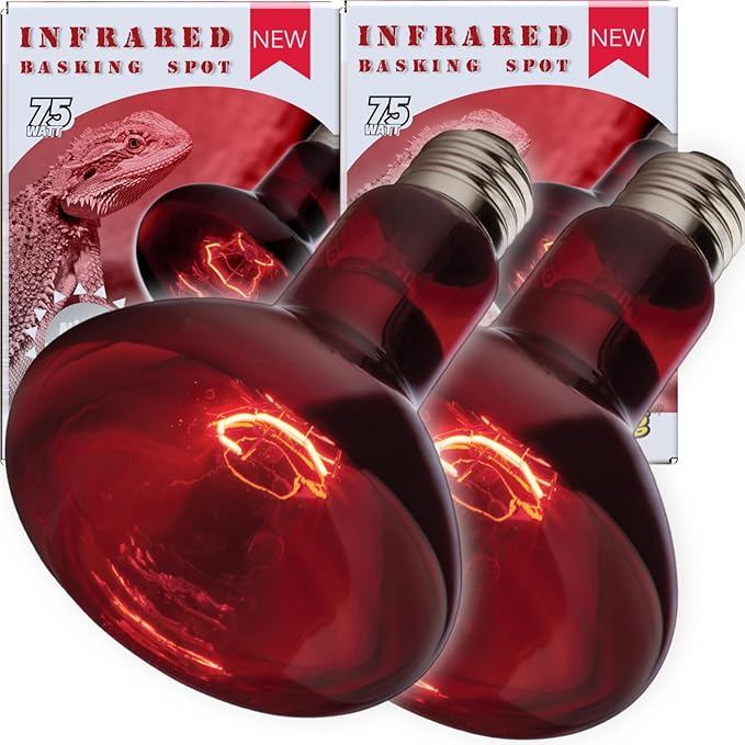 Reptile Red Heat Lamp, 2-Pack 75W Infrared Basking Bulbs Light for Reptiles, Night Red Basking Light for Bearded Dragon, Lizard, Gecko,Turtle, Reptile Red Heat Bulb ReptiKing