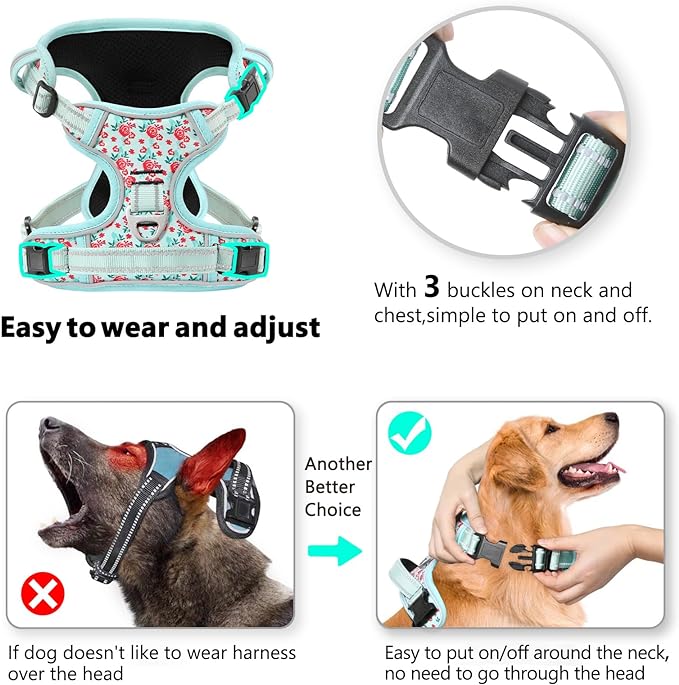 Timos Dog Harness, No-Pull Pet Harness with 2 Leash Clips, Adjustable Soft Padded Dog Vest, Reflective Outdoor Pet Oxford Vest with Easy Control Handle Timos