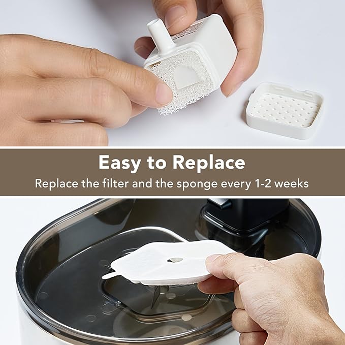 3 Packs Official Replacement Filters and 3 Packs Sponges for 152oz/4.5L Wireless Cat Water Fountain PTM-643 - PAWPICO