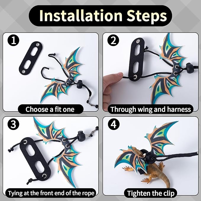 2 Pack Bearded Dragon Lizard Harness Leash Set, Adjustable Reptile Lizard Leashes with Adorable Dinosaur Wing for Geckos, Chameleon, Lizard COMSUN