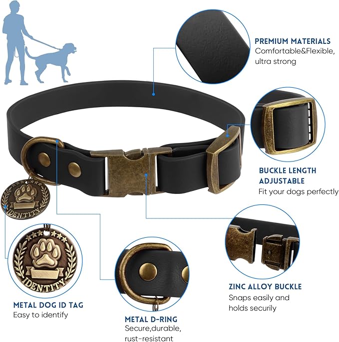 Wisedog Dog Collar and Leash Set Combo: Adjustable Pet Collars with Dog Leashes for Small Medium Large Dogs,Includes 1 Bonus of Poop Bag Holder (L(Collar:14"-22";Leash:5 ft), Black) WisedogPetSupplies