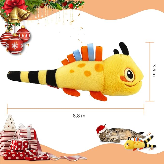 Gigwi Flopping Lizard Interactive Cat Toys with Catnip & Silvervine, Floppy Wiggle Cat Toy for Indoor Cats, Moving Activated Cat Kicker Toys, Electric Kitten Toys with USB Rechargeable - PAWPICO