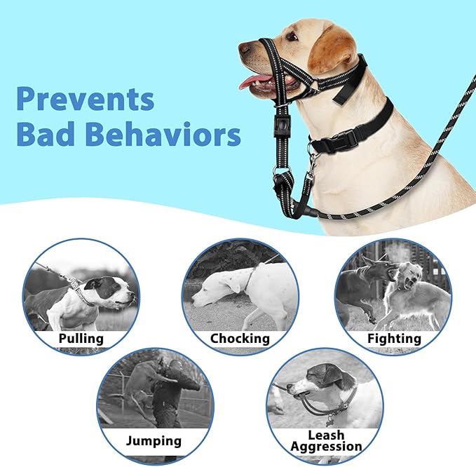BARKLESS Soft Dog Head Collar, Padded No Pull Head Halter, Training Nose Leash with Safety Link for Medium Large Dogs, Adjustable Muzzle Leash, Easy Control for Walking Barkless
