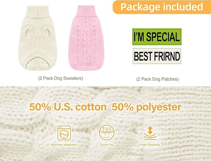 2 Pack Dog Sweaters for Small Dogs - Puppy Medium Warm Clothes in Winter, Turtleneck Pullover Design for Boy Girl Pet, Doggie, Cat, Kitten Chihuahua Bulldog Pug Beagles (3XL, Grey, Beige) - PAWPICO