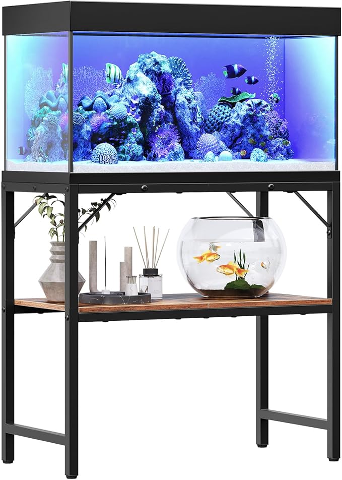 30 Gallon Fish Tank Stand, Aquarium Stand with 2-Tier Storage Shelves, Heavy Duty Breeder Turtle Terrarium Stand Rack for Home Office, 30.0" L x 11.8" W x 24.4" H, Rustic Brown FTHR3001 MAHANCRIS