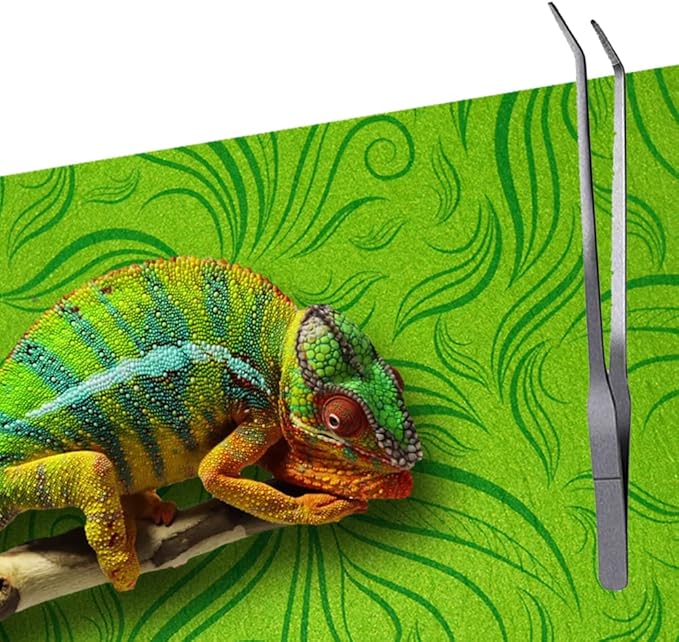 2 Pack Rainforest Tropical Reptile Carpet Mat & Reversible Substrate, Terrarium Liner Bedding, for Lizard,Chameleon,Gecko,Snake,Ceratophrys with Tweezers Feeding Tong (40 Gallon(36x18in)) REP+BUDDY