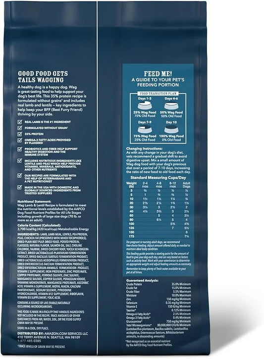 Amazon Brand - Wag Dry Dog Food Grain-Free Lamb & Lentil Recipe, High Protein (4 lb bag) - PAWPICO