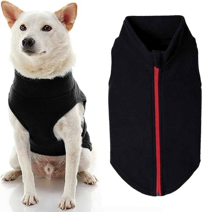Gooby Zip Up Fleece Dog Sweater - Black, 3X-Large - Warm Pullover Fleece Step-in Dog Jacket with Dual D Ring Leash - Winter Small Dog Sweater - Dog Clothes for Small Dogs Boy and Medium Dogs - PAWPICO
